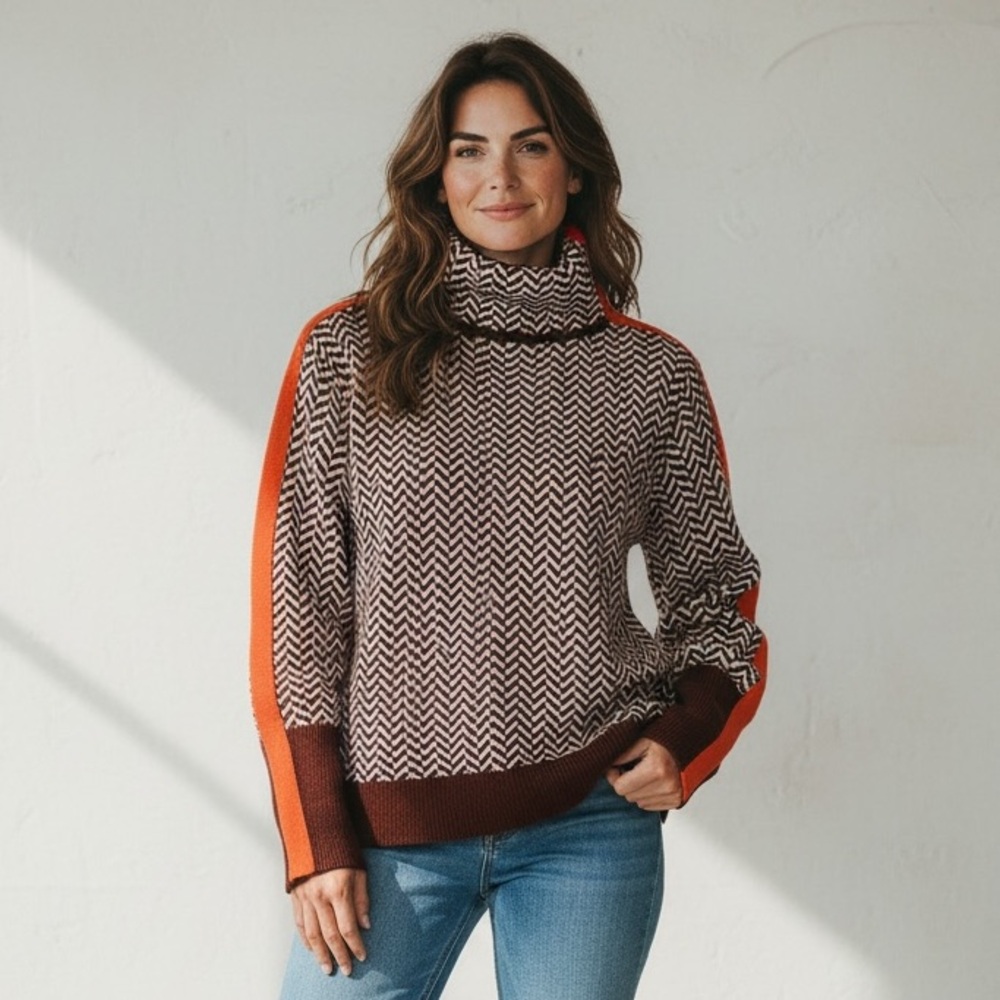 Women’s Brown and Orange Patterned Sweater